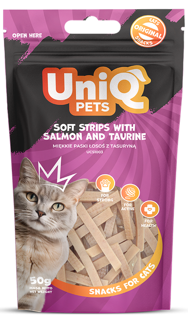 Ласощі для котів Uniq PETS CAT SNACKS MIMI м'які смужки з лососем та таурином, 50 г - зображення 3