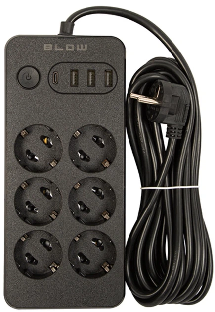 Подовжувач мережевий Blow PS-630 6-розетковий 3 x USB 1 x USB-C 3 м Чорний (5900804142836) - зображення 2