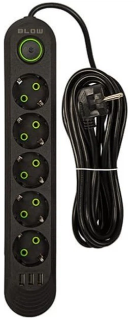 Подовжувач мережевий Blow PS-550 5-розетковий 3 x USB 5 м Чорний (5900804142997) - зображення 2