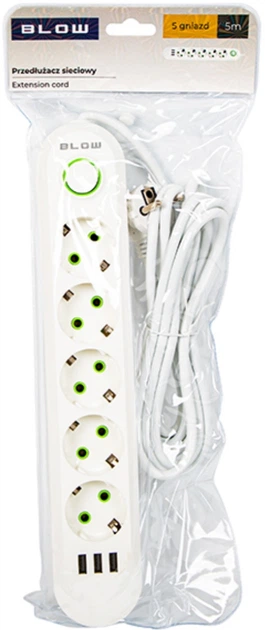 Подовжувач мережевий Blow PS-550 5-розетковий 3 x USB 5 м Білий (5900804143024) - зображення 2