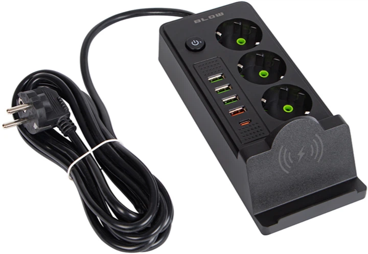 Подовжувач мережевий Blow PS-350U 3-розетковий 4 x USB+USB-PD 3 м Чорний (5900804147206) - зображення 3