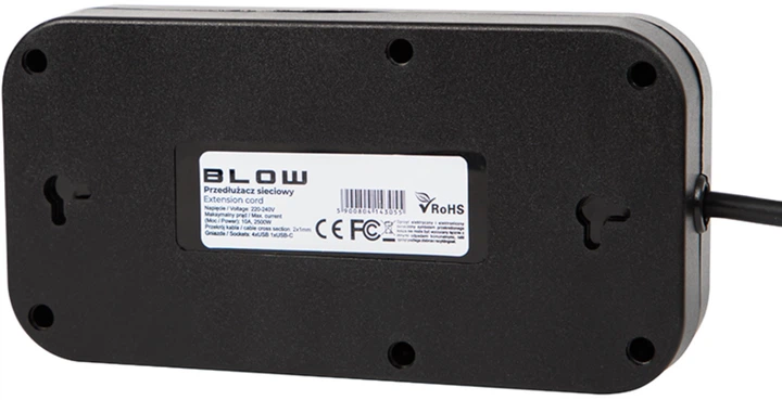 Подовжувач мережевий Blow PS-350U 3-розетковий 4 x USB 1 x USB-C 5 м Чорний (5900804143062) - зображення 3