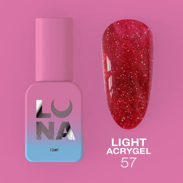 Жидкий гель LUNAMoon Light Acrygel №57 – 13 мл для укрепления и доращивания ногтей - Фото 1 Жидкий гель LUNAMoon Light Acrygel №57 – 13 мл для укрепления и доращивания ногтей - изображение 1