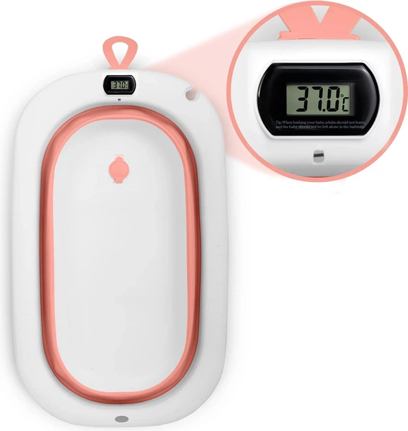 Wanienka dla dzieci Ricokids skladana ze stelazem termometrem i wkladka bialo-rozowa 85 x 45 x 21 cm (5903890629236) - obraz 5