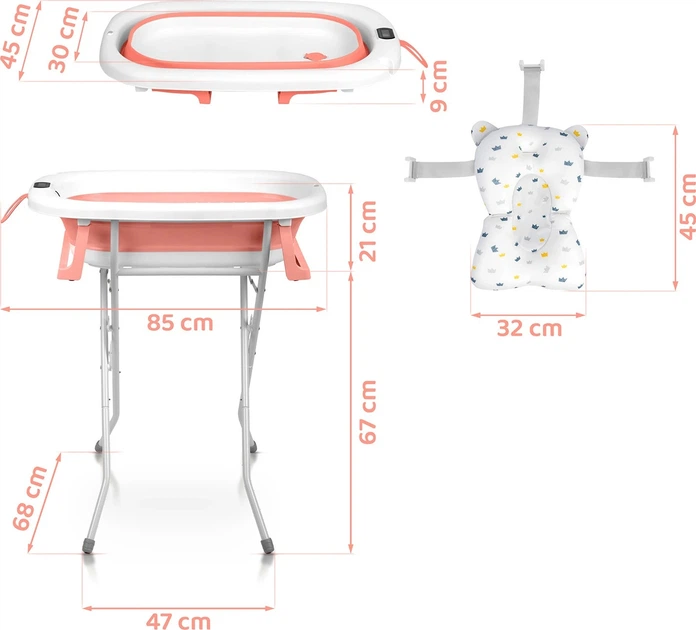 Wanienka dla dzieci Ricokids skladana ze stelazem termometrem i wkladka bialo-rozowa 85 x 45 x 21 cm (5903890629236) - obraz 6