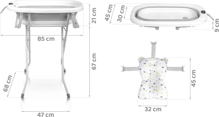 Wanienka dla dzieci Ricokids skladana ze stelazem termometrem i wkladka bialo-szara 85 x 45 x 21 cm (5903890629243) - obraz 6