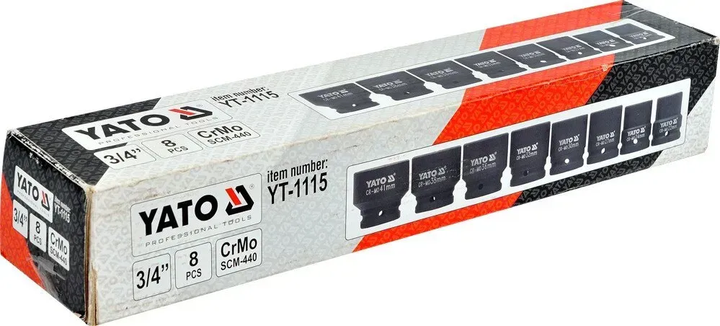 Набор торцевых ударных головок 3/4" 8шт. 22-41 мм YATO YT-1115 - Фото 5 Набор торцевых ударных головок 3/4" 8шт. 22-41 мм YATO YT-1115 - изображение 5