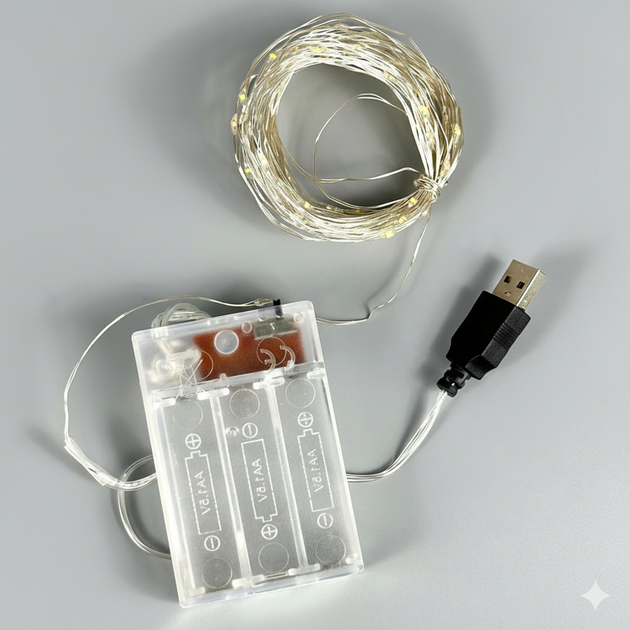 Светодиодная гирлянда Xmas Капля росы 100 Led 10m на медной проволоке Теплый и белый от батареек+USB - Фото 8 Светодиодная гирлянда Xmas Капля росы 100 Led 10m на медной проволоке Теплый и белый от батареек+USB - изображение 8