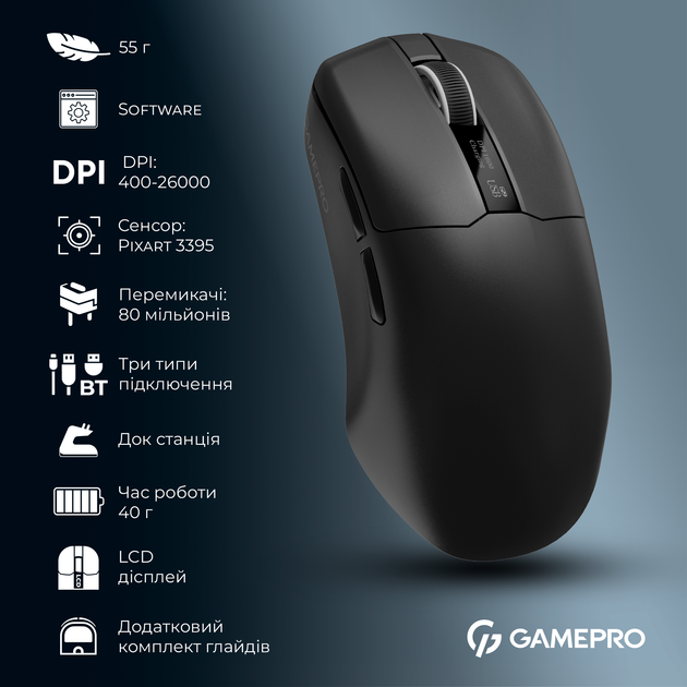 Мышь GamePro Asgard Thor Wireless/Bluetooth/USB PixArt PAW3395 Sensor Black (GM023B) - Фото 18 Мышь GamePro Asgard Thor Wireless/Bluetooth/USB PixArt PAW3395 Sensor Black (GM023B) - изображение 18