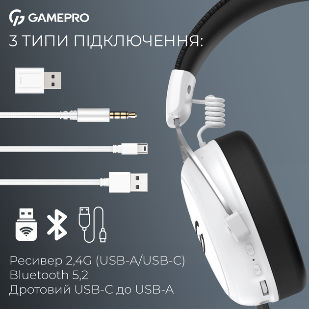 Бездротові ігрові навушники GamePro Asgard Skald (HSW160W) - зображення 10