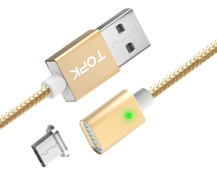 Магнитный кабель синхронизации Topk Magnetic Data Sync F-Line 1 m Gold microUSB - Фото 1 Магнитный кабель синхронизации Topk Magnetic Data Sync F-Line 1 m Gold microUSB - изображение 1