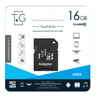 Карта памяти MicroSDHC 16GB UHS-I U3 Class 10 T&G + SD-adapter (TG-16GBSD10U3-01) - изображение 3