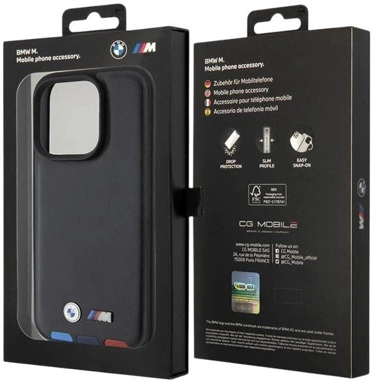 Etui plecki BMW Leather Stamp Tricolor do Apple iPhone 15 Pro Black (3666339143367) - obraz 8