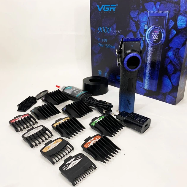 Професійна машинка для стрижки волосся VGR V-001 BLUE з дисплеєм 9000 об/хв та 10 насадками 1,5-24 мм - Фото 5 Професійна машинка для стрижки волосся VGR V-001 BLUE з дисплеєм 9000 об/хв та 10 насадками 1,5-24 мм - зображення 5