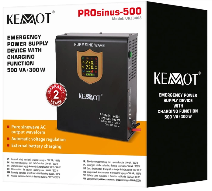 Zasilacz UPS Kemot PROsinu 500 12V 230V 500VA/300W (5901890019019) - obraz 4