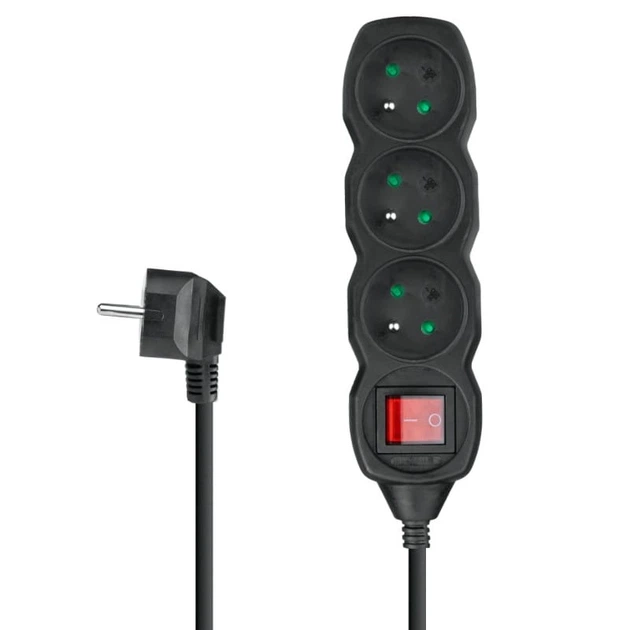 Мережевий фільтр з вимикачем DPM PP17 3 розетки 5 м чорний (5903332589142) - зображення 2