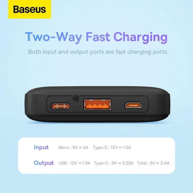 Павербанк Baseus Airpow 10000 mAh 20W Швидка зарядка Quick Charge 3.0/Power Delivery 3.0 (PPQD090001) Чорний - изображение 9