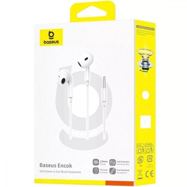Навушники Baseus Encok HZ19 3,5mm Wired Earphones White - Фото 2 Навушники Baseus Encok HZ19 3,5mm Wired Earphones White - изображение 2