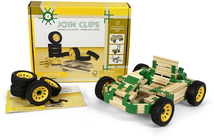 Zestaw klocków drewnianych Join Clips Extension z kółkami i obrotowymi zaciskami 46 elementów (8720299939653) - obraz 3