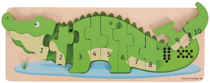 Puzzle drewniane Bigjigs Liczenie krokodyli 10 elementów 2999833 (691621190296) - obraz 2