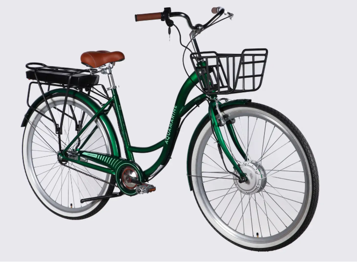 Велосипед с электроприводом 28" ST Dorozhnik eAQUAMARINE BH рама-19" 36B 13А*ч 500Вт зеленый с КОРЗИНОЙ - изображение 4