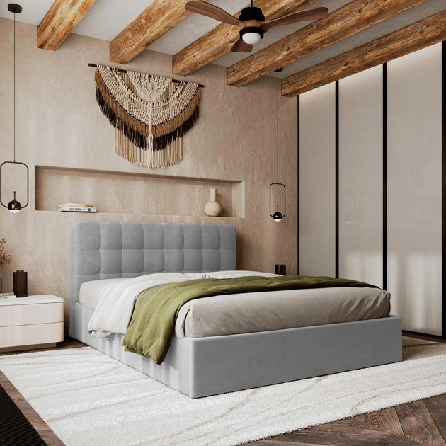 Кровать полуторная с подъемным механизмом 140x200 Tiramisu Light Grey Viorina-Deko Светло-серый (каркас с ламелями/без матраса) (ЛДСП/ткань) - Фото 6 Кровать полуторная с подъемным механизмом 140x200 Tiramisu Light Grey Viorina-Deko Светло-серый (каркас с ламелями/без матраса) (ЛДСП/ткань) - зображення 6