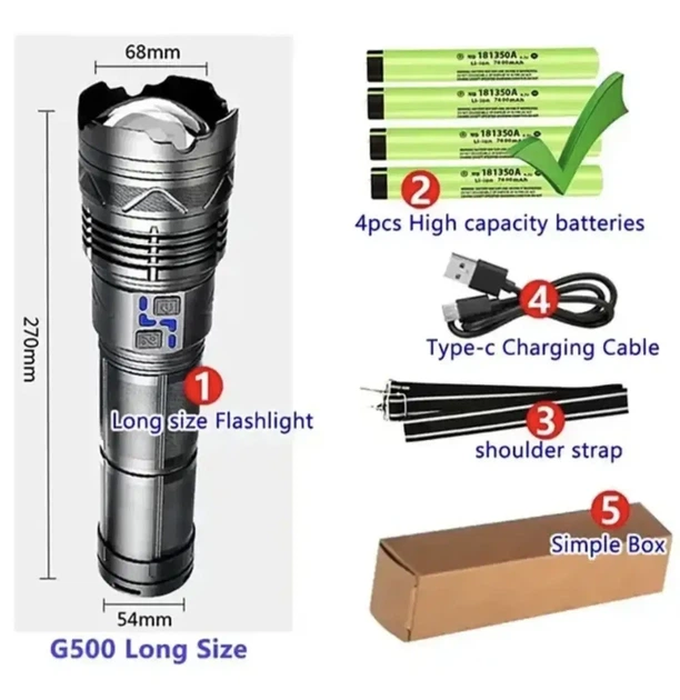 Потужний лазерний ліхтар прожектор LED GT500, 100W, 10000m Power bank, світлова гармата, Type-C - зображення 8