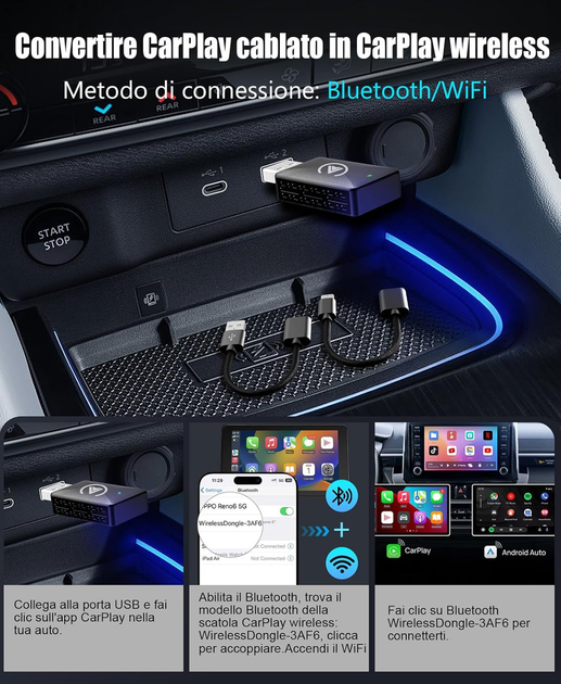 Беспроводной адаптер Robofun CarPlay / Android Auto Bluetooth 5.4 для автомобиля, USB, без задержек, стабильное подключение iOS - изображение 4