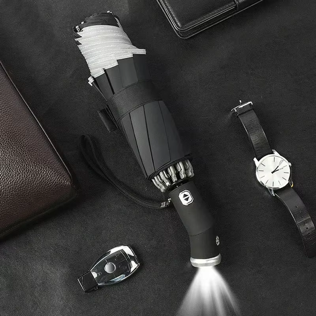 Зонт обратного сложения PowerMe LumiSafe Umbrella с LED фонариком и светоотражающей лентой Черный - Фото 8 Зонт обратного сложения PowerMe LumiSafe Umbrella с LED фонариком и светоотражающей лентой Черный - изображение 8