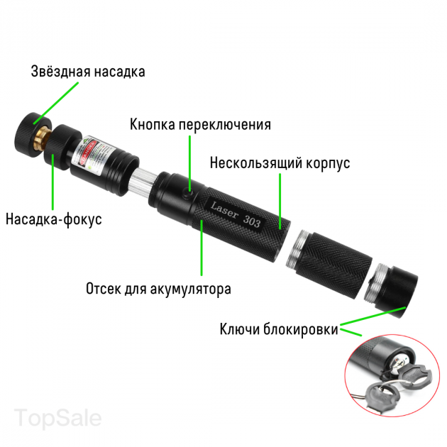 Лазерная указка для котов высокой мощности Laser 303 Green (643238278) - Фото 5 Лазерная указка для котов высокой мощности Laser 303 Green (643238278) - изображение 5