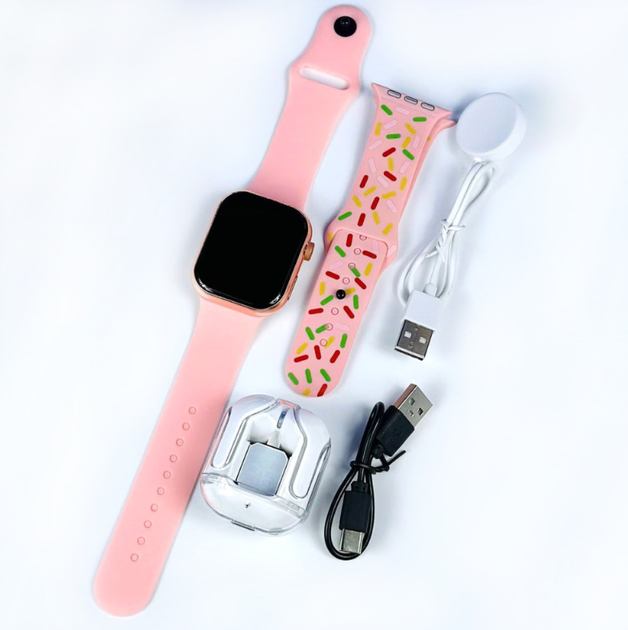 Смарт-годинник Smart Watch HR3 Pro Max 46 mm з 2 ремінцями та з TWS рожевий - зображення 2