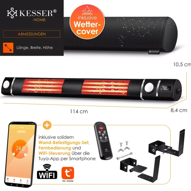Инфракрасный электрический обогреватель KESSER 3000 Вт (Wi-Fi) для дома, до 25 м² - изображение 2