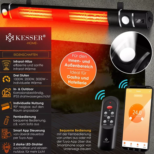 Инфракрасный электрический обогреватель KESSER 3000 Вт (Wi-Fi) для дома, до 25 м² - изображение 4