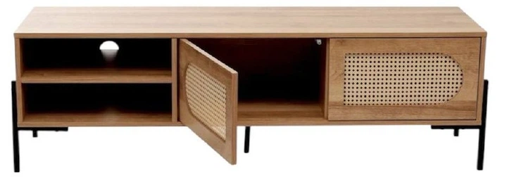 Тумба під телевізор HOMLA HAGA з ротангом та металевими ніжками 140 x 40 x 44 см (5904183849713) - зображення 2