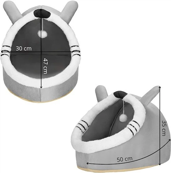 Лежак-будиночок для котів Springos з подушкою та іграшкою 42 x 44 x 35 см Сірий PA0241 (5907719480213) - зображення 2