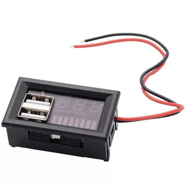 Індикатор заряду акумулятора, вольтметр 12В, 2xUSB, LED-дисплей, для авто та мотоцикла - изображение 3