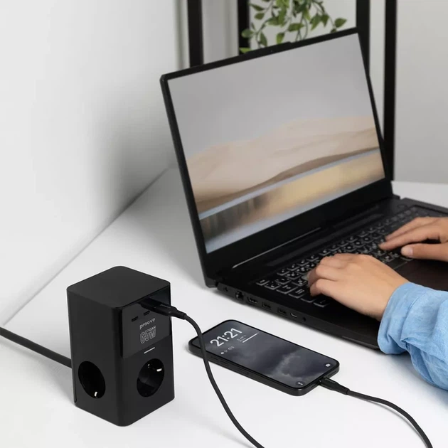 Мережевий фільтр Proove Power Cube 65W (3xAC + 2xType-C + 1xUSB) 1.5m black (PSPC36801201) - Фото 2 Мережевий фільтр Proove Power Cube 65W (3xAC + 2xType-C + 1xUSB) 1.5m black (PSPC36801201) - зображення 2