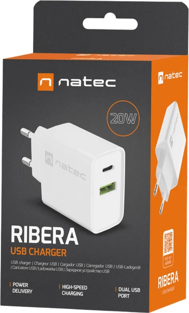 Ładowarka sieciowa Natec Ribera 20W 1 x USB-A + 1 x USB-C White (NUC-2061) - obraz 8