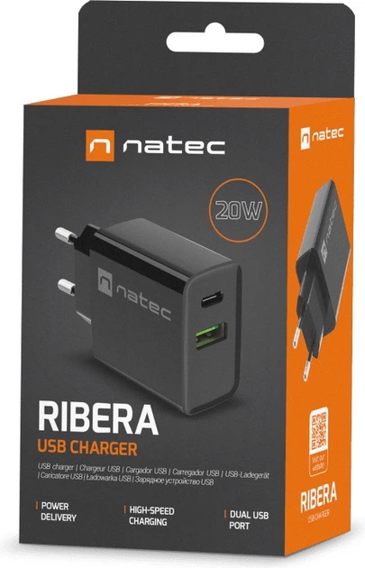 Ładowarka sieciowa Natec Ribera 20W 1 x USB-A + 1 x USB-C Black (NUC-2062) - obraz 8