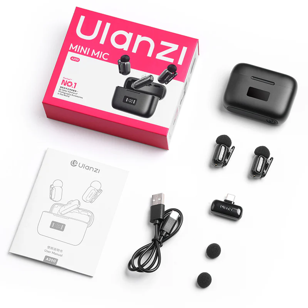 Бездротова мікрофонна система Ulanzi A200 Mini Mic dual-mic (Type-C) Black (A046) - Фото 2 Бездротова мікрофонна система Ulanzi A200 Mini Mic dual-mic (Type-C) Black (A046) - изображение 2
