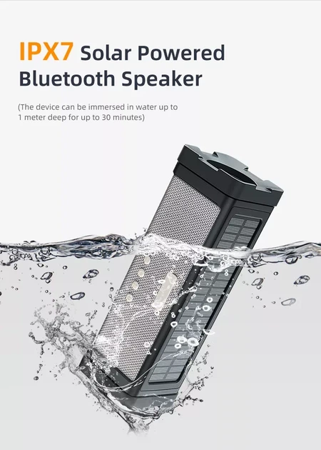 Портативна Bluetooth колонка ES-T68 20W з сонячною зарядкою, ліхтарем та вологозахистом. - зображення 6