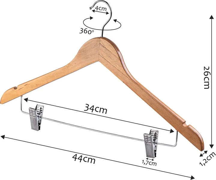 Набір вішалок для одягу Kadax 9565 дерев'яні із затискаами 6 шт K298 (5902730385370) - зображення 6