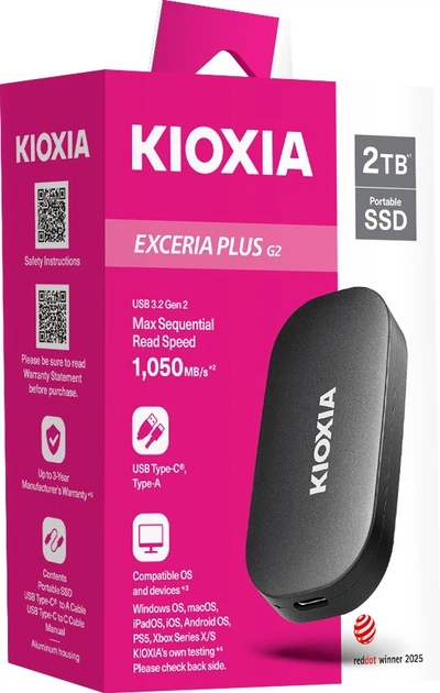 Dysk SSD KIOXIA EXCERIA PLUS G2 Portable 2TB USB 3.2 Type-C (LXD20K002TG8) - obraz 2