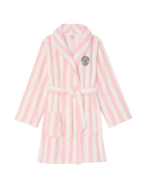 Халат Victoria's Secret Short Cozy Robe XS/S рожевий в смужку - Фото 3 Халат Victoria's Secret Short Cozy Robe XS/S рожевий в смужку - зображення 3