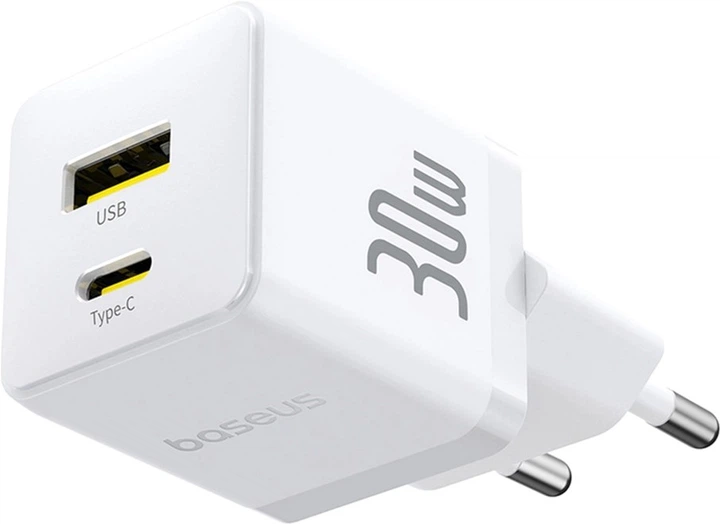 Ładowarka sieciowa Baseus Palm 1 x USB-C + 1 x USB-A 30 W White (6932172672485) - obraz 4