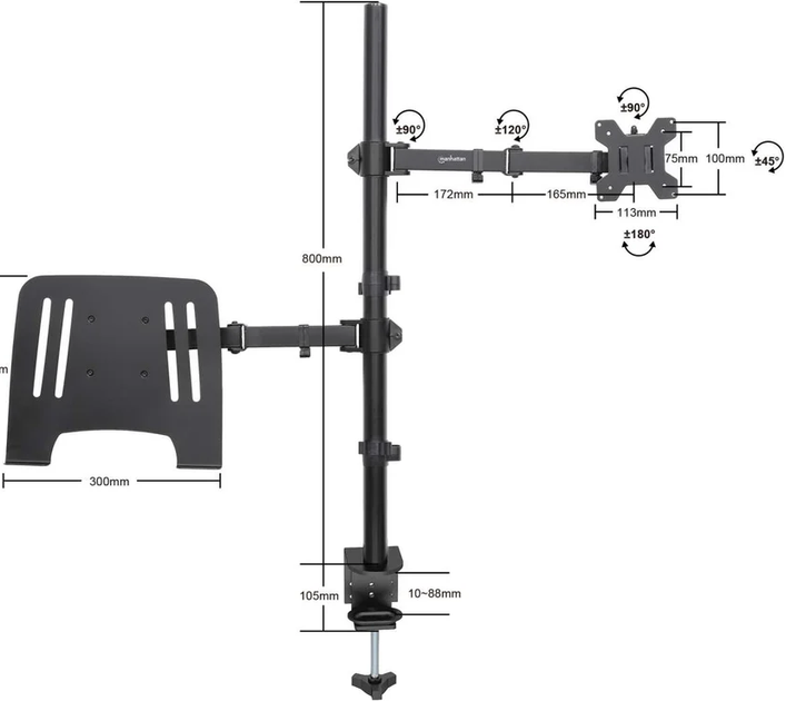 Кріпленння Manhattan Desktop Combo Mount with Monitor Arm and Laptop Stand (MANHATTAN_462136) - зображення 10