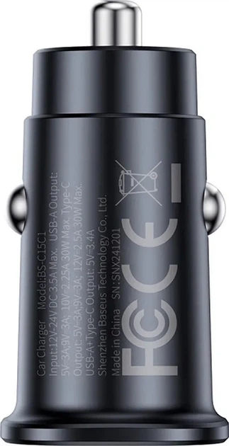 Автомобільний зарядний пристрій Baseus GoTrip 1 x USB-C + 1 x USB-A 30 Вт Black (6932172687236) - зображення 5