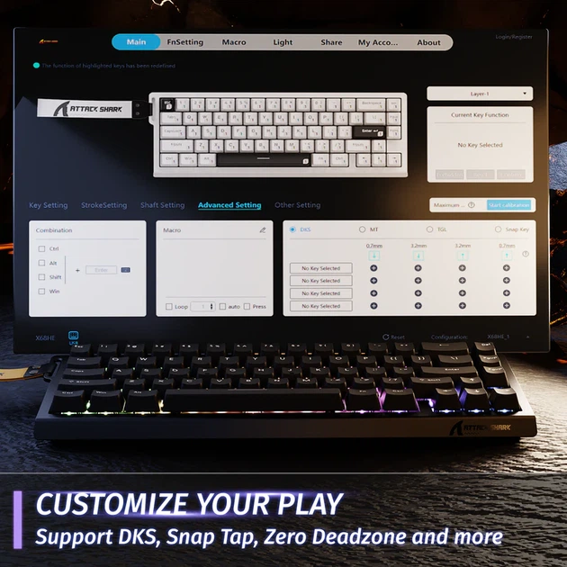 Клавиатура ATTACK SHARK X68 HE Black Line, 65%, RGB, Outemu Jade White Magnetic, 8KHz, USB-C | Геймерская - изображение 5