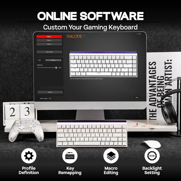 Игровая механическая проводная клавиатура Ajazz NK68 / Red Switch / 65% / RGB / White - изображение 7