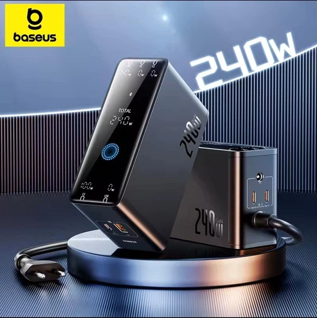 Потужна мережева зарядка 240вт Baseus Digital GaN Intelligent Desktop Charger 240W 3C+U+DC - изображение 2